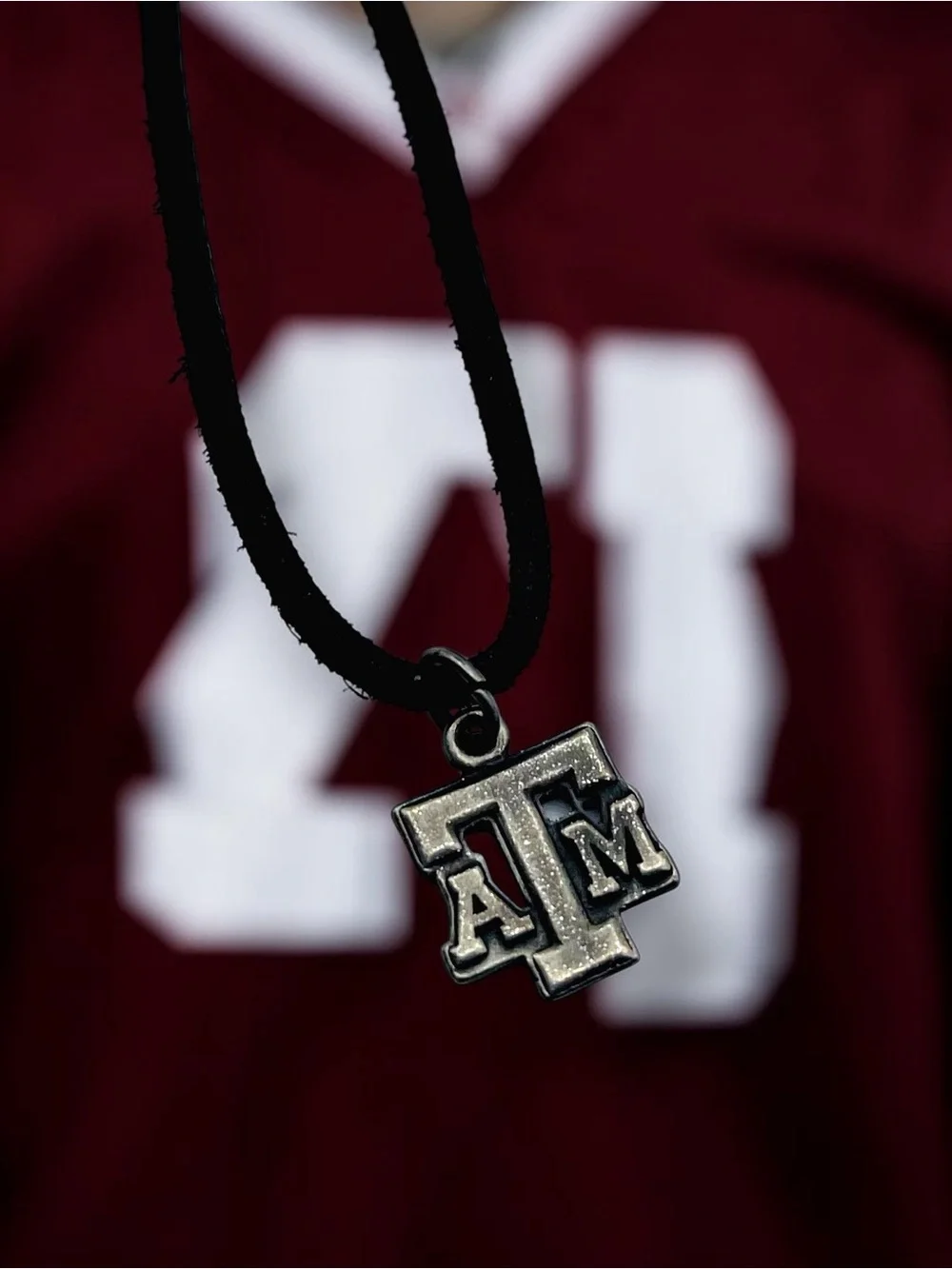 Texas A&M Aggies NCAA Logo Pewter Pendant Black Cord Necklace